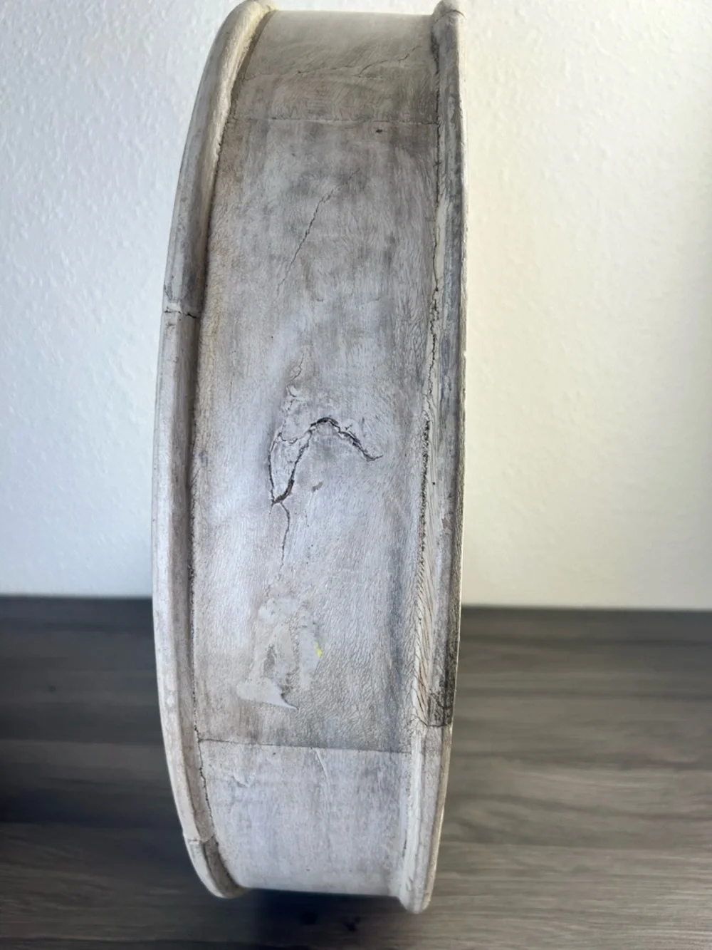 Vintage Round Wood Wall Shelf Rustic Whitewashed Farmhouse 20.5”
